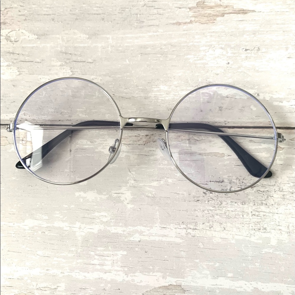 Round Retro Silver Blue Light Blocking Glasses Metal Frames NEW